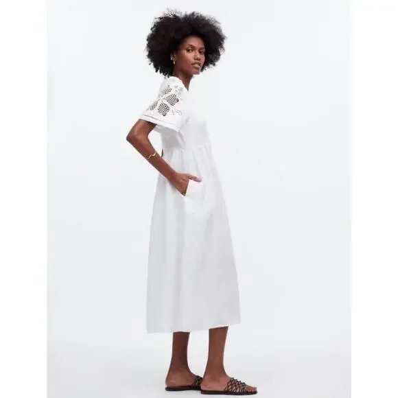 Madewell Cassie Button-Front Midi Dress in Linen White Size XS - Picture 2 of 9